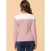 INSPIRE CHIC Women's Color Block Round Neck Long Sleeves Striped Basic T-Shirt - 4 of 4
