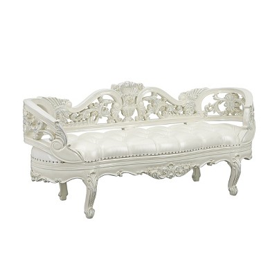 76" Antique White Rococo Style Bench with Storage
