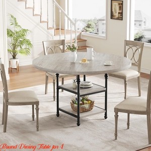 Round Dining Table for 4, Kitchen Dining Room Circle Dinner Pedestal Table w/ Storage Shelves & Roman Metal Legs - 1 of 4