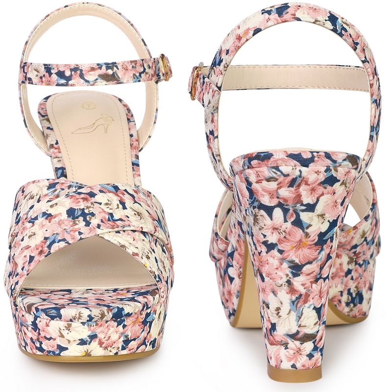 Perphy Women's Floral Platform Slingback Chunky High Heels Sandals, 2 of 4
