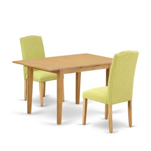 Rectangular Dining Table Set - 3pc Table with Butterfly Leaf & 2 Parsons Chairs - Linen Fabric, Oak Legs - 1 of 4