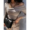 Coolmee Women's Sexy Off The Shoulder Tops Long Sleeve V Neck Slim Fit Shirts Tops Blouses - 2 of 4