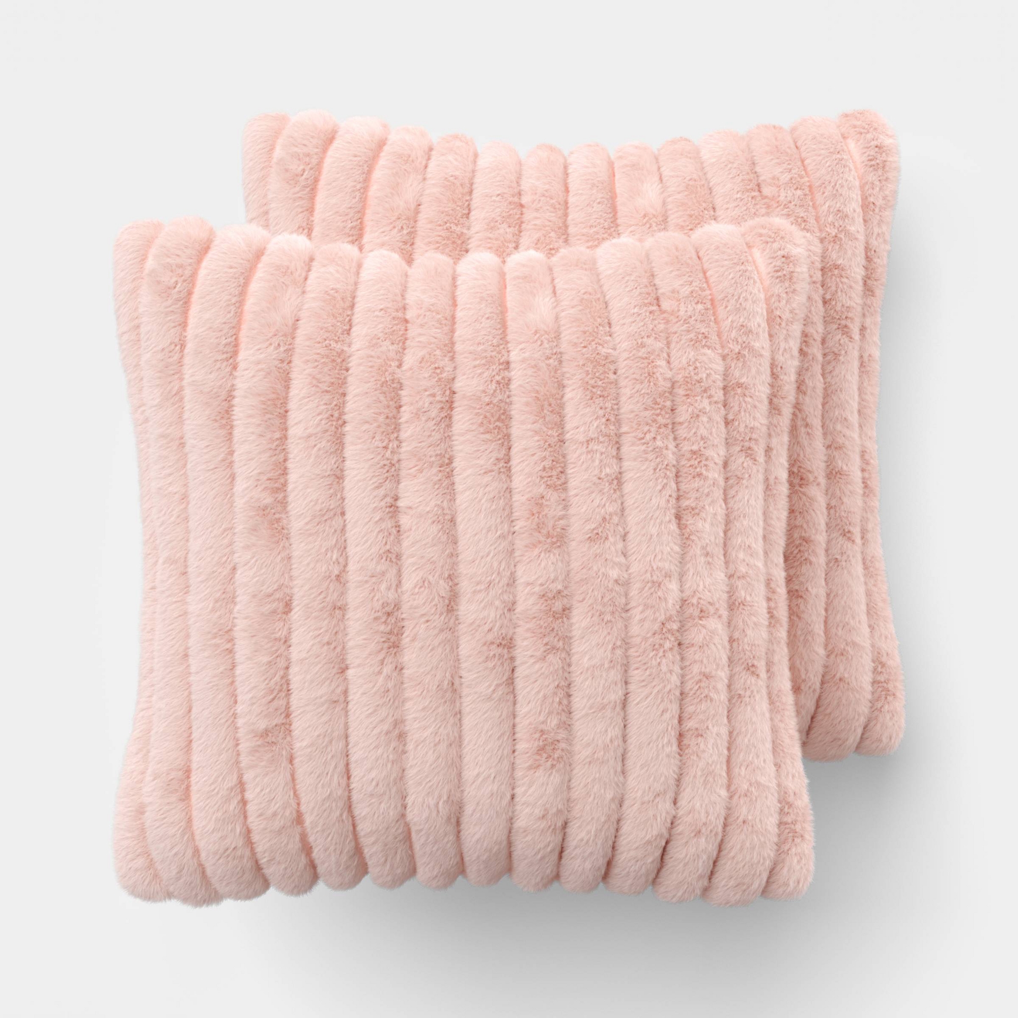 2pk Ribbed Faux Fur Toss Pillows Light Pink - Room Essentials™