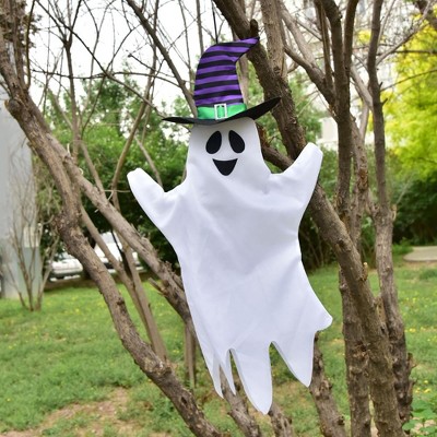 Set of 3 White Hanging Ghosts with Witch Hats