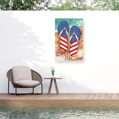 "Patriotic Flipflops Summer Fun Beach" Outdoor All-Weather Wall Decor