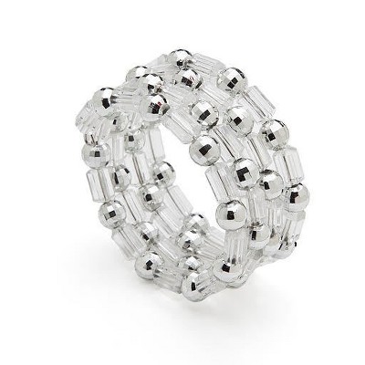 Silver Spoons Elegant Beaded Napkin Rings Set of 6, Glitz Design Napkin Holders for Table Setting