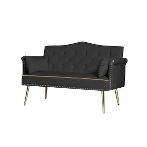 NicBex 54.72 Inch Tufted Back Loveseat Sofa,2-Seater Velvet Sofa for Living Room,Small Space,Office,Apartment,Black - 1 of 4
