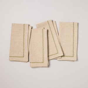 Set of 4 Embroidered Border Cloth Napkins Natural/Green - Hearth & Hand™ with Magnolia - 1 of 3