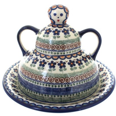 Blue Rose Polish Pottery Aztec Flower Cheese Lady