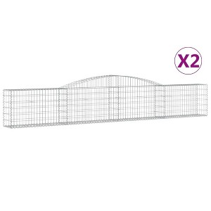 vidaXL 2 Pcs Gabion Basket - Decorative Arched Outdoor Garden Barrier - Galvanized Iron Gabion Wall - 157.5"x11.8"x23.6"/31.5" - Silver - 1 of 4