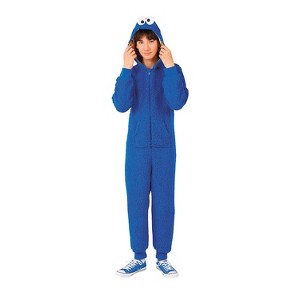 Sesame Street Kids Cookie Monster Hooded Onesie Halloween Costume Bodysuit - 1 of 2