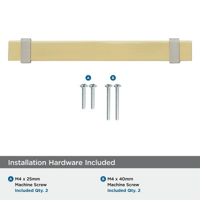 Brushed Gold and Satin Nickel Bar Cabinet Pull with Mounting Hardware