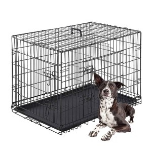 FDW Dog Crate for Large Dogs 42 Inch Folding Metal WirePet Cage Double Door W/Divider Panel Indoor Outdoor Kennel Leak-Proof Plastic Tray,Black - 1 of 4
