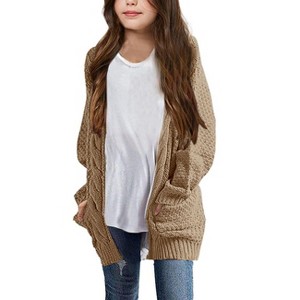BLUEMING Girls' Oversized Chunky Knit Cardigan Jacket Front Button Thick Sweater with Snug Comfort - 1 of 4