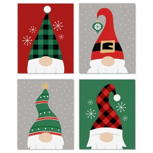 Big Dot of Happiness Red and Green Holiday Gnomes - Unframed Christmas Linen Paper Wall Art - Set of 4 - Artisms - 8 x 10 inches - 1 of 4