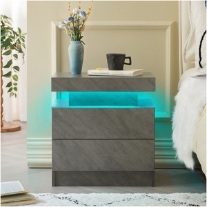 QingMoon Modern End Side with 2 Drawers, with LED Night Stand, Wood Drawers, for Bedroom - 1 of 4