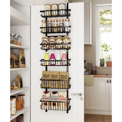 SUGIFT Over The Door Pantry Organizer, Pantry Door Organizer Shelves, Kitchen Organizers and Storage, Hanging Basket Wall Spice Rack Seasoning Shelves