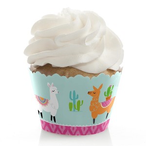 Big Dot of Happiness Whole Llama Fun - Llama Fiesta Baby Shower or Birthday Party Cupcake Decorations - Party Cupcake Wrappers - Set of 12 - 1 of 4