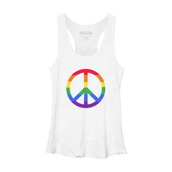 Design By Humans Rainbow Pride and Peace Sign By JuanMedina Racerback Tank Top - White Heather - 2X Large