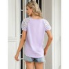 Womens Summer Tops Casual Short Sleeve V Neck T Shirts Loose Mesh Solid Color Patchwork Tunic Blouse Shirts - 3 of 4