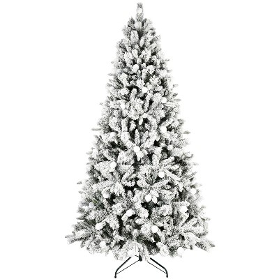 7.5ft Flocked Christmas Tree with 400 Colorful G45 LEDs, PE/PVC/Hard Needle Hinged Design, 10 Light Modes, Foot Switch & Metal Stand