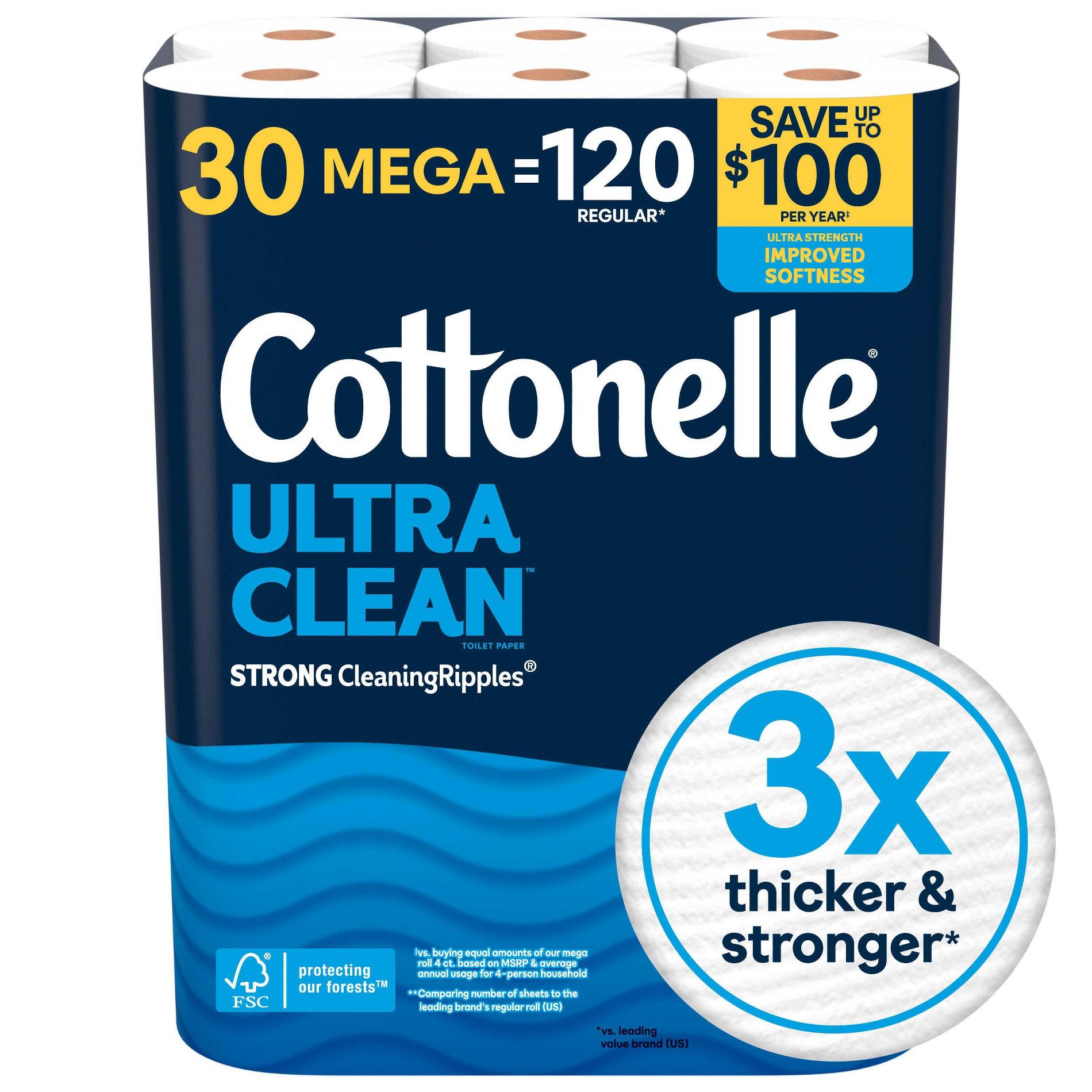 Cottonelle Ultra Clean Strong Toilet Paper - 30 Mega Rolls