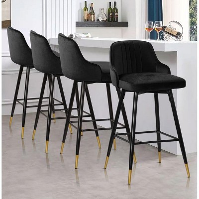 Bekrvio 29" Swivel Bar Stools Set of 4 with Back, Modern Velvet Upholstered Armless Heavy Duty Bar Chair for Island Height 39"-43",Black