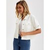 INSPIRE CHIC Women's Turndown Collar Short Sleeve Button Denim Jacket - 2 of 4