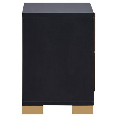 Black and Gold 2-Drawer Modern Nightstand