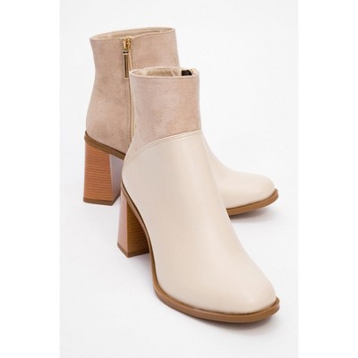 Ropa - Beige Block Heel Zip Boot (Women) | Prologue Shoes