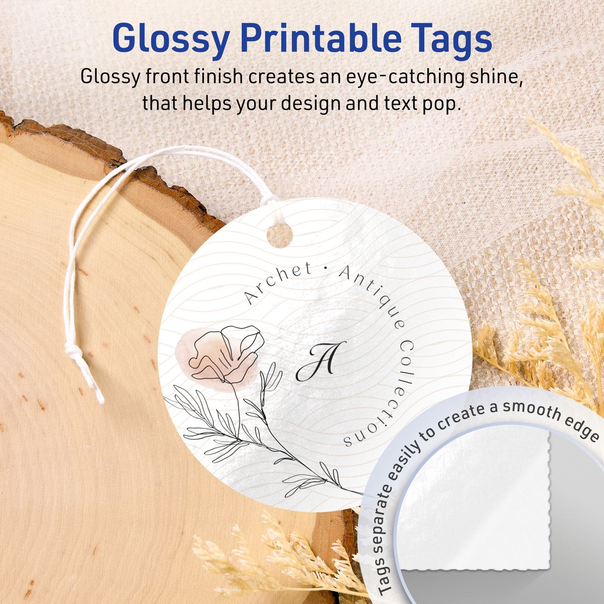 3" Diameter Round, Glossy White Printable Tags - thumbnail 2
