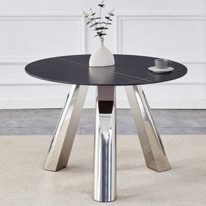 FONTOI 42"Round End Table with Metal Legs, Side Table with Marble Top for Living Room Bedroom Office, Black, 42"*29.5"*42" - 1 of 4