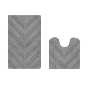 Hugo 2-Piece Bath Rug Set 100% Premium Cotton Tufted Chevron Pattern Bathmats for Bathroom, Super Soft Absorbent Machine Washable - 1 of 4