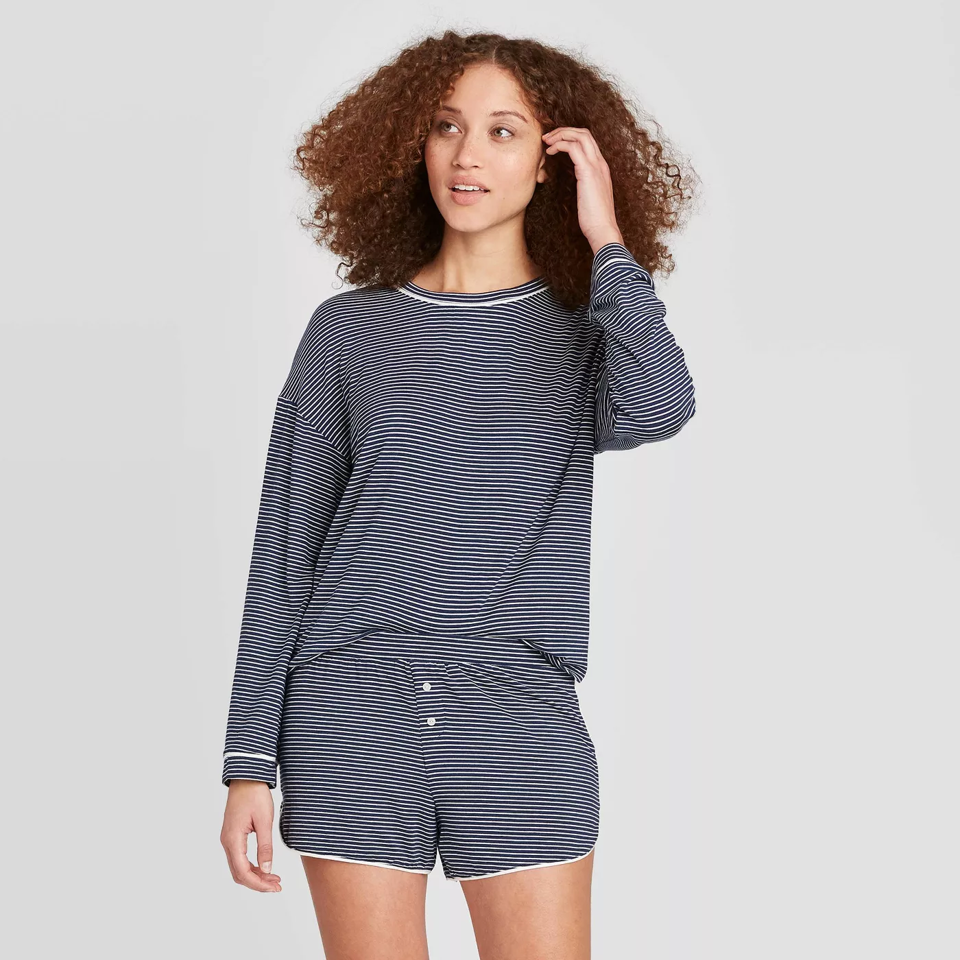 Women's Striped Beautifully Soft Long Sleeve and Short Pajama Set - Stars Above™ - image 1 of 9