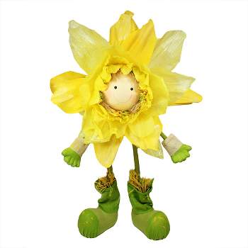 Northlight 47" Yellow and Green Spring Floral Standing Sunflower Girl Decorative Figure