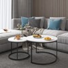 FONTOI 27.6" Round Coffee Table Set of 2 with Metal Frame, Floor Mount Side Table for Living Room Bedroom, White, 27.56"*17.72"*27.56" - 2 of 4