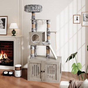 Cat Tree, 66.9-Inch Cat Tower with Litter Box Enclosure, Large Condo with Food Station, Storage, Scratching Posts, Hammock, Washable Cushions - 1 of 4