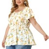 Agnes Orinda Women's Plus Size Floral Blouse Flare Sleeve Sweetheart Neck Elastic Waist Peplum Top - 2 of 4