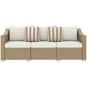 Resenkos 3 Seater Patio Couch, Outdoor Sectional Furniture, PE Rattan,Gray - 1 of 4