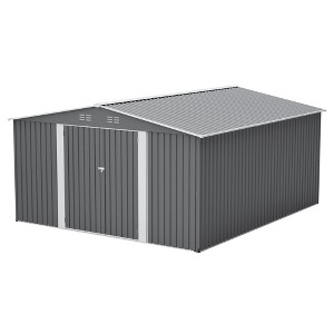Vynxaria 12¡Á14FT Outdoor Metal Storage Shed, Large Waterproof Garden Tool Shed with Lockable Double Doors for Patio/Yard, Light Gray - 1 of 4