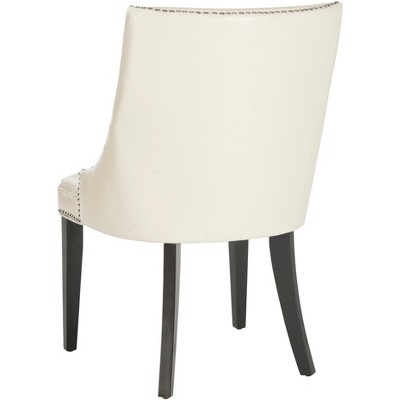 Flat Cream Leather Upholstered Parsons Side Chair with Nickel Trim