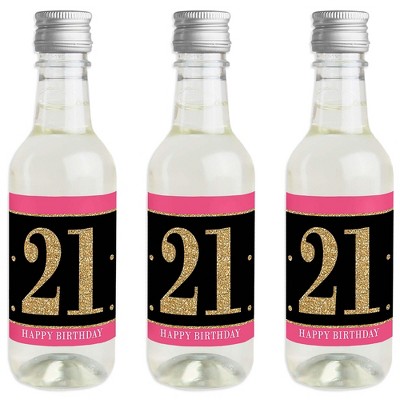 Big Dot of Happiness Finally 21 Girl - 21st Birthday - Mini Wine and Champagne Bottle Label Stickers - 21st Birthday Party Favor Gift - Set of 16