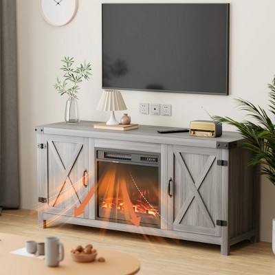 LACOO 58" Modern Farmhouse TV Stand with Double Barn Door and Fireplace for TVs up to 65"