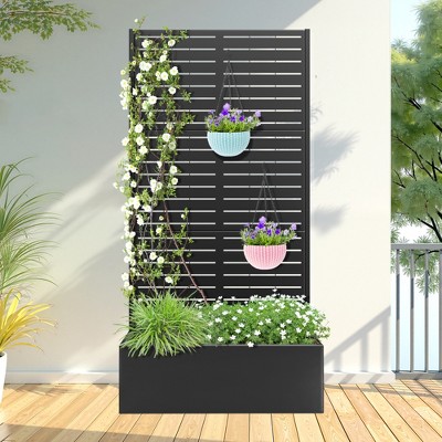 TOAOTBNBO Outdoor Planter Box with Square-Hole Trellis, Metal Raised Garden Bed for Climbing Plants, Galvanized Garden Box with Drainage Holes