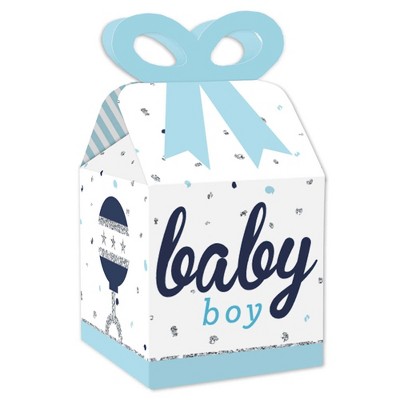 Big Dot of Happiness Hello Little One - Blue and Silver - Square Favor Gift Boxes - Boy Baby Shower Bow Boxes - Set of 12