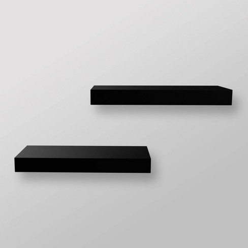 Black Floating Shelves Set of 2, 12 Inch Command Strip Shelf for Bedroom,  Kitche