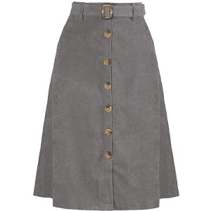 Allegra K Women's High Waist Solid Button Front A-Line Belted Corduroy Midi Skirt - 1 of 4