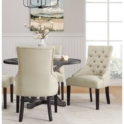 Elegant Cream Upholstered Wood Side Chair with Tufted Detailing (Set of 2)