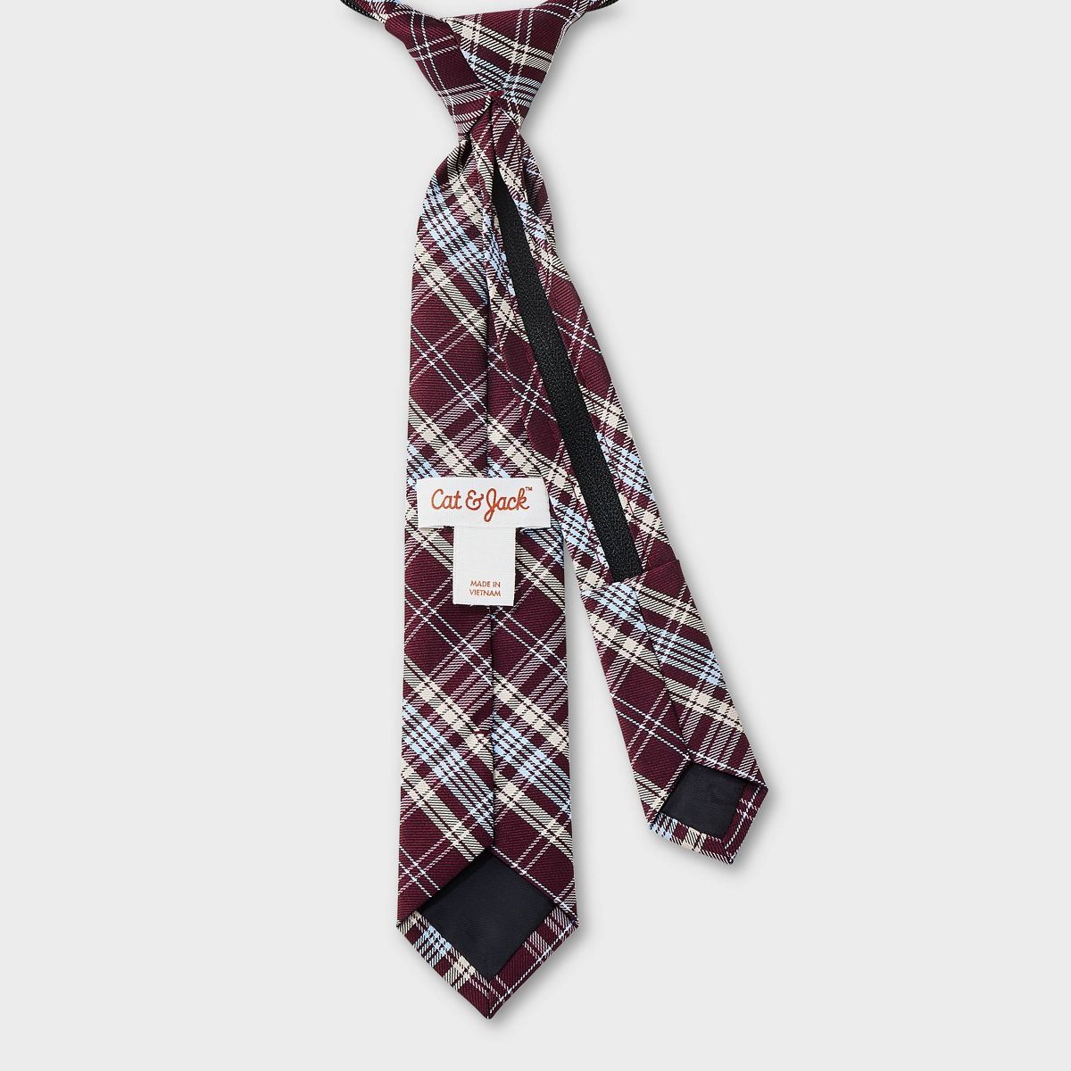 Boys' Woven Plaid Zip Necktie - Cat & Jack™ Maroon - thumbnail 2