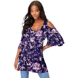 Roaman's Women's Plus Size Cold Shoulder Ultra Drape Tunic - 1 of 4